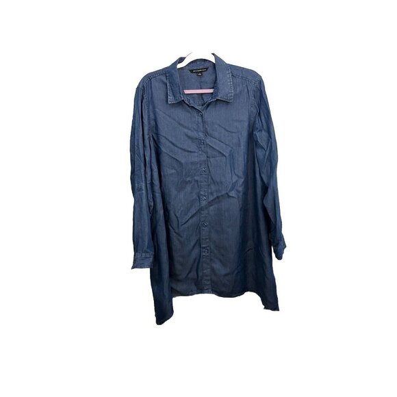 Zac & Rachel Womens Tunic Blouse Chambray Asymmetrical Button Up Lyocell size 2X - Picture 1 of 12